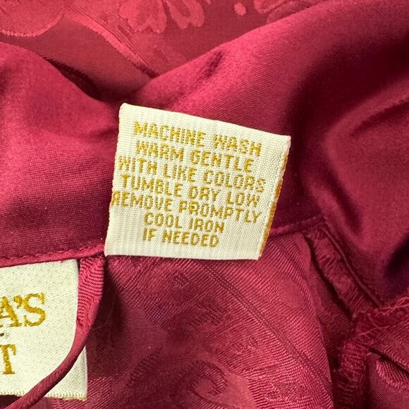 Vintage Victoria's Secret Gold Label Robe w/belt Womens P/S Maroon Floral Satin - Picture 14 of 15